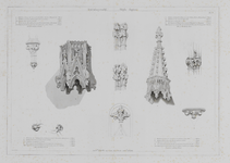 216366 Afbeeldingen van onderdelen van het interieur van de Domkerk te Utrecht: een baldakijn, gedeelten van de ...